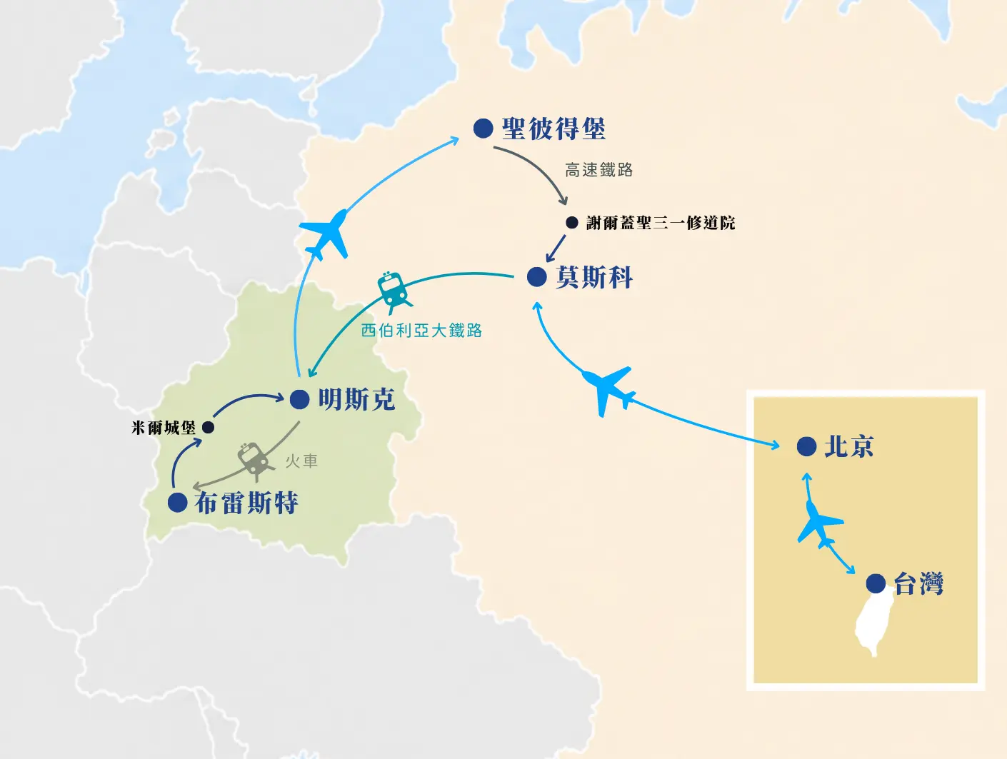 白俄羅斯&俄羅斯雙國經典13日行程地圖